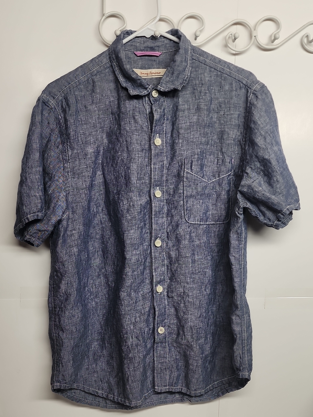 Tommy Bahama Indigo Short-Sleeve 100% Linen Button-Down Shirt Comfort Trendy